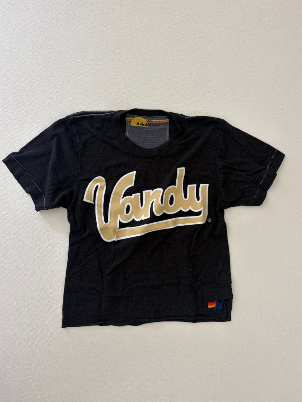 Aviator Nation Vanderbilt Vandy Cropped Graphic Tee Black XS